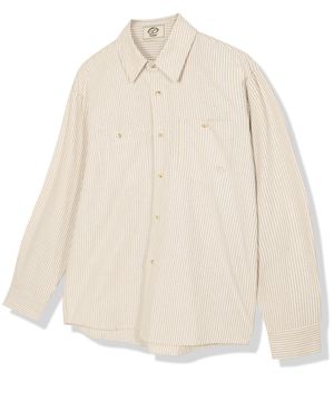 레터링 슬리브 스트라이프 셔츠 - 베이지
