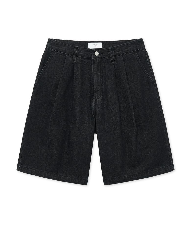 퓨어 워싱 투 턱 데님 쇼츠 WASHED BLACK