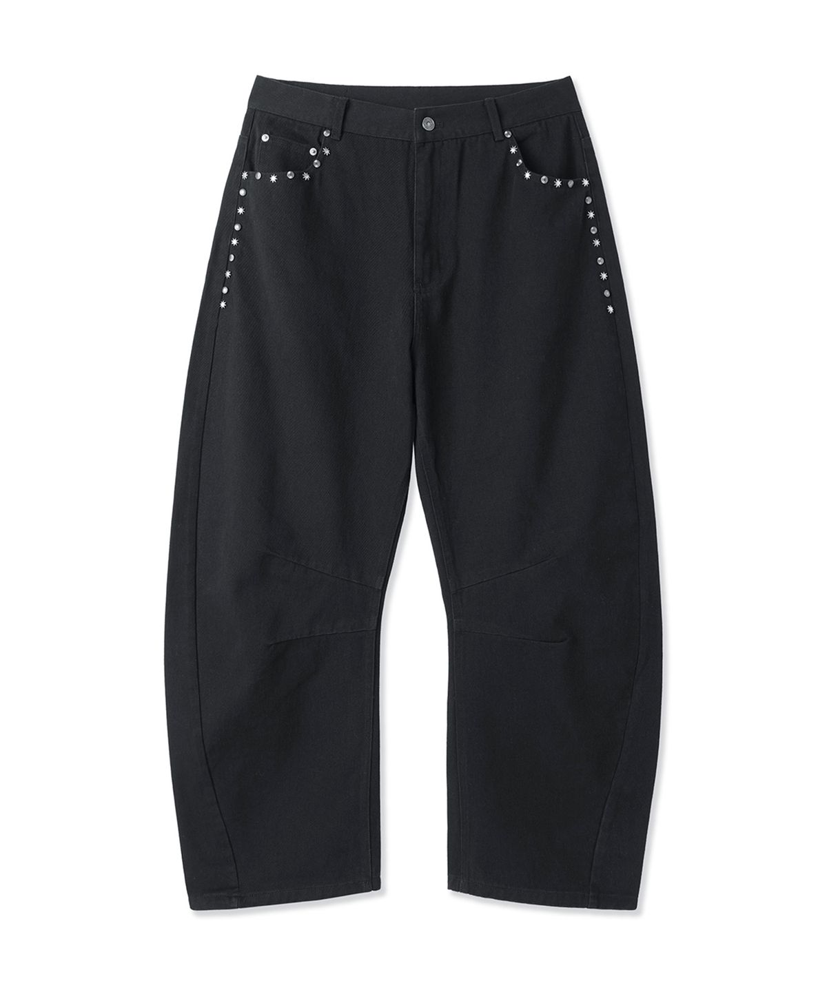 오픈야드(오와이)(OPENYARD(OY)) STAR RIVET RELAXED CURVED PANTS - BLACK