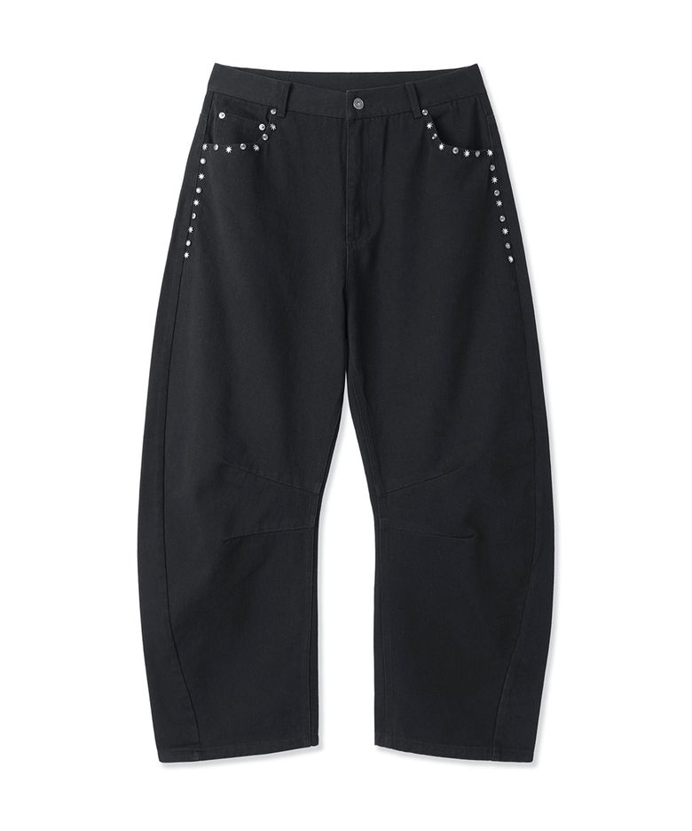 STAR RIVET RELAXED CURVED PANTS - BLACK