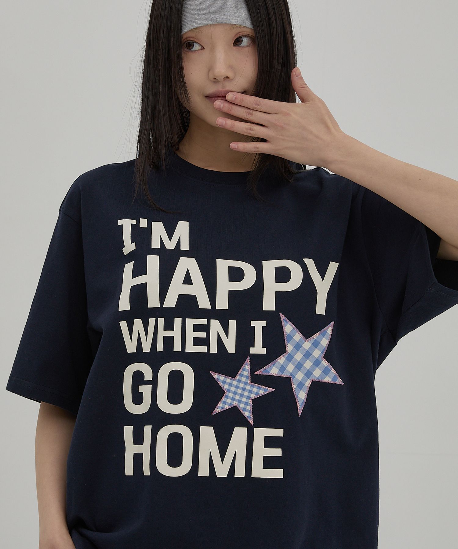 Wai Kei☆I am HAPPY Half Sleeve T-shirt MUSINSA | WAI KEI I am HAPPY short sleeve t-shirt navy