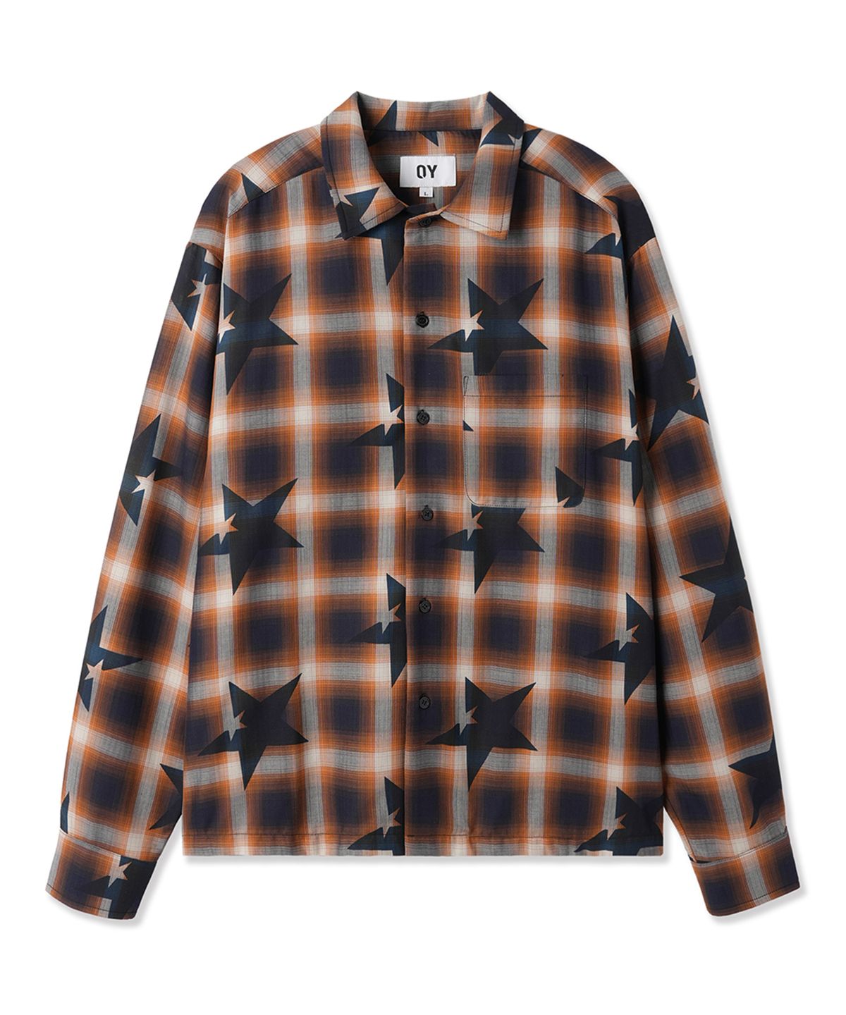 오픈야드(오와이)(OPENYARD(OY)) STAR OMBRE CHECK CROPPED SHIRT - NAVY