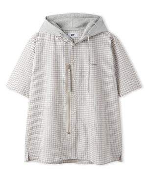 CHECK ZIP HOODIE S/S SHIRT - CREAM
