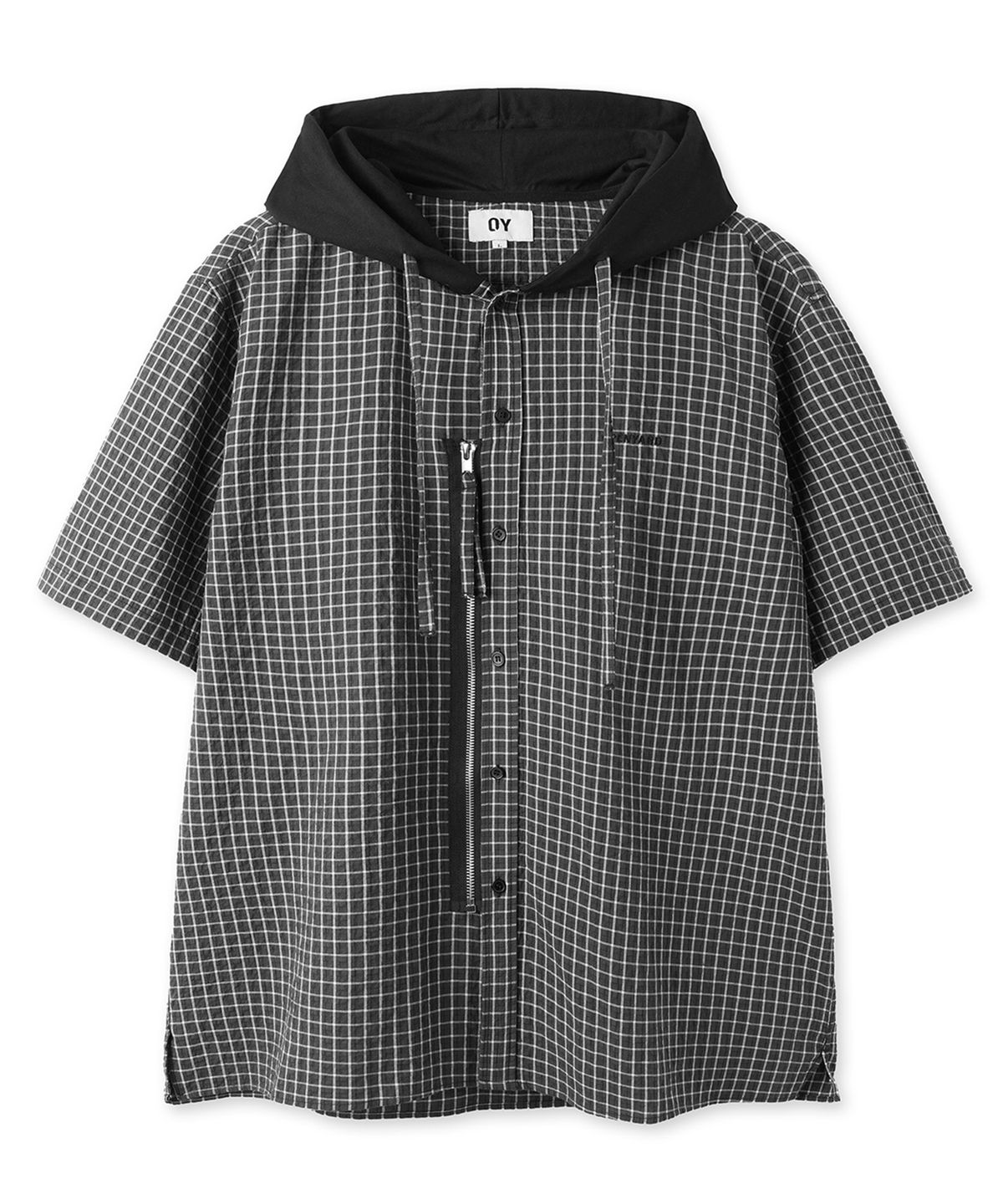 오픈야드(오와이)(OPENYARD(OY)) CHECK ZIP HOODIE S/S SHIRT - BLACK