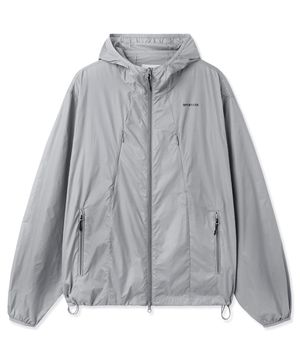 CURVED ZIPPER LIGHT SHELL JACKET - LIGHT GREY