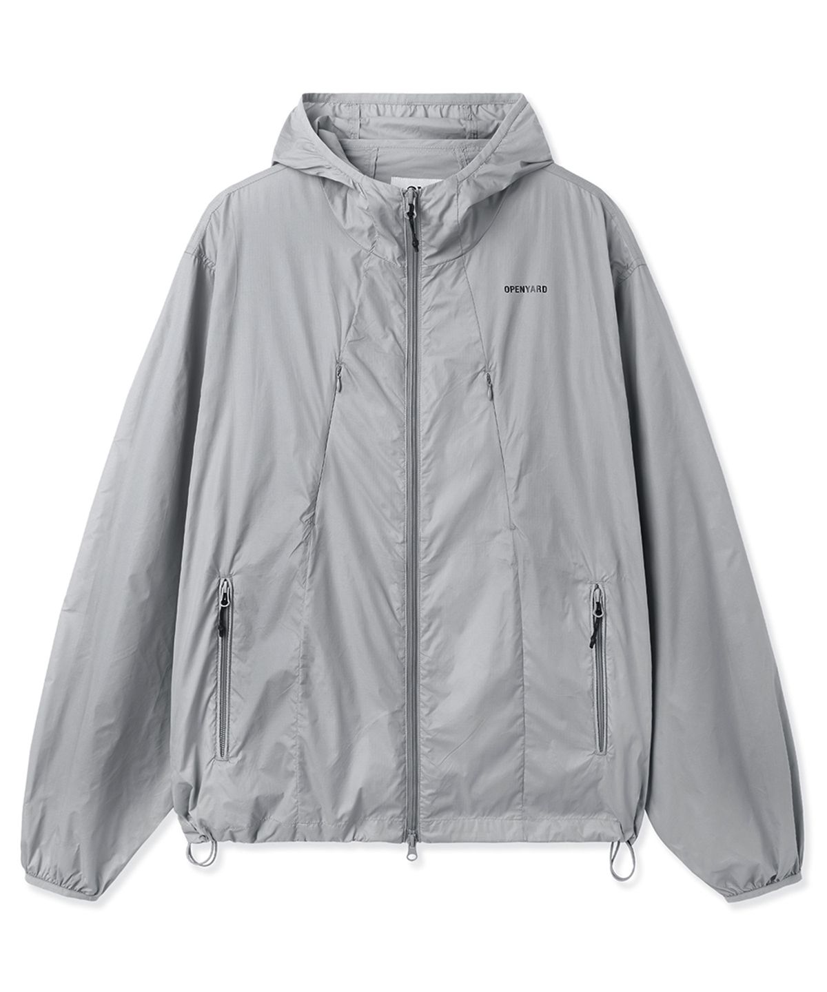 오픈야드(오와이)(OPENYARD(OY)) CURVED ZIPPER LIGHT SHELL JACKET - LIGHT GREY