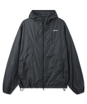 CURVED ZIPPER LIGHT SHELL JACKET - BLACK