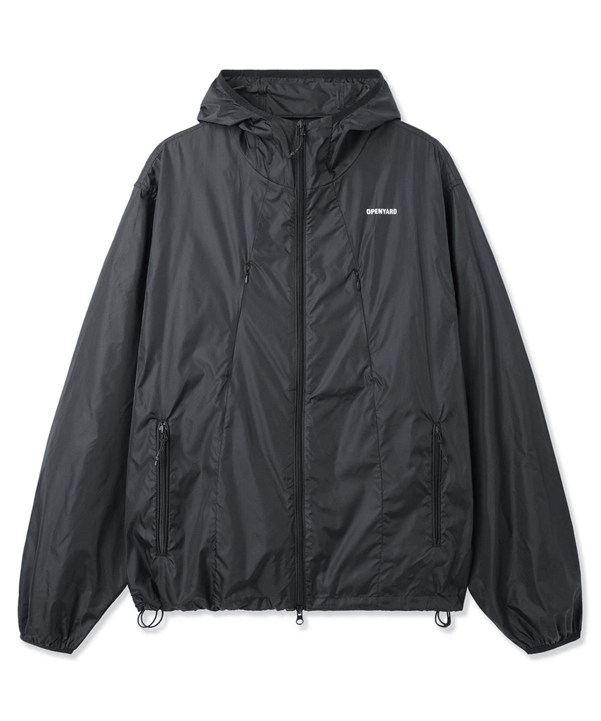 오픈야드(오와이)(OPENYARD(OY)) CURVED ZIPPER LIGHT SHELL JACKET - BLACK