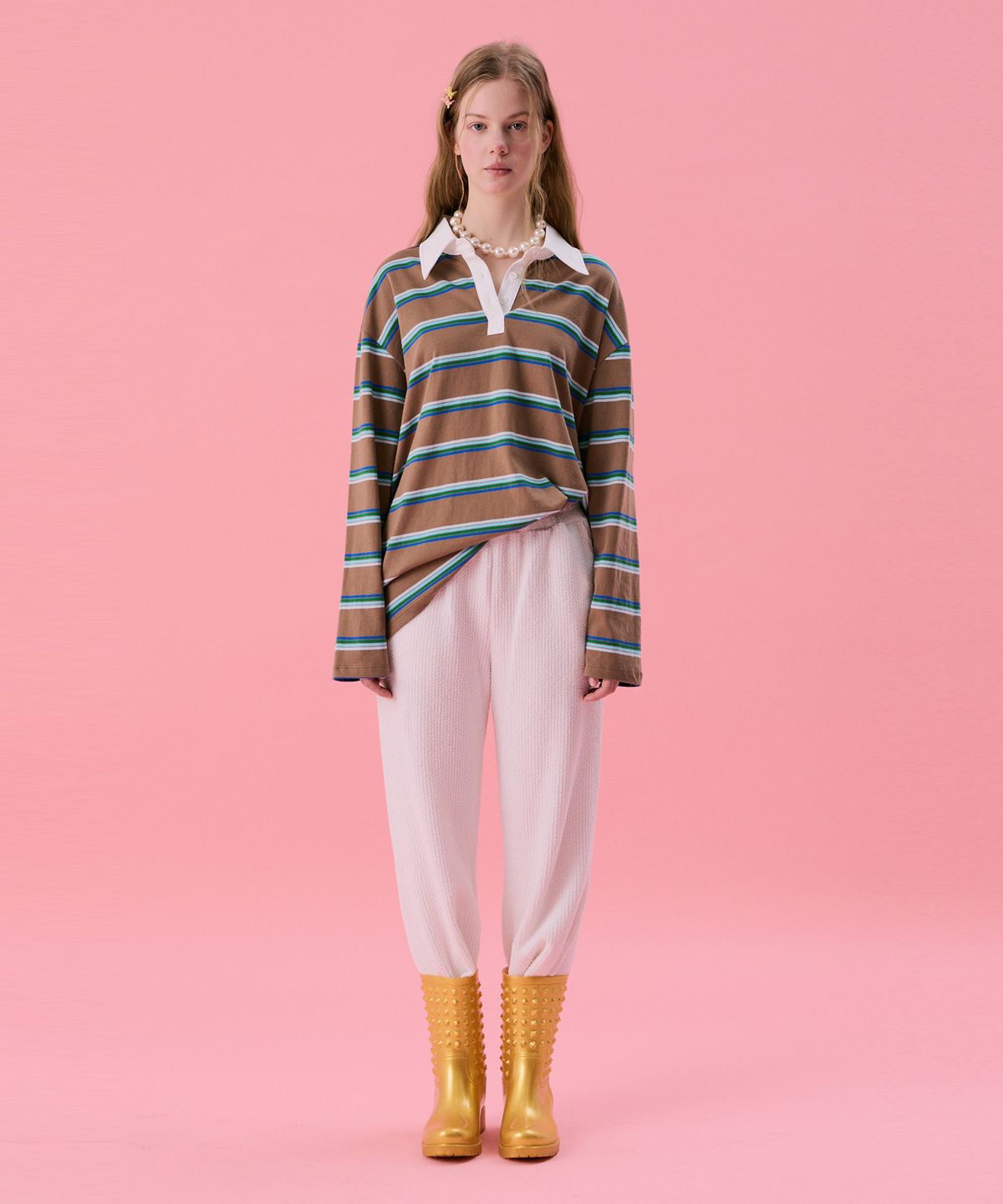 준준스페이스(JUNEJUNE SPACE) VOL11.Stripe Rugby Boxy T_Brown(VOL11.스트라이프 럭비 박시 T_브라운)