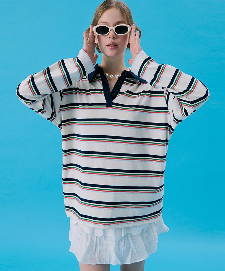 VOL11.Stripe Rugby Boxy T_White(VOL11.스트라이프 럭비 박시 T_화이트)