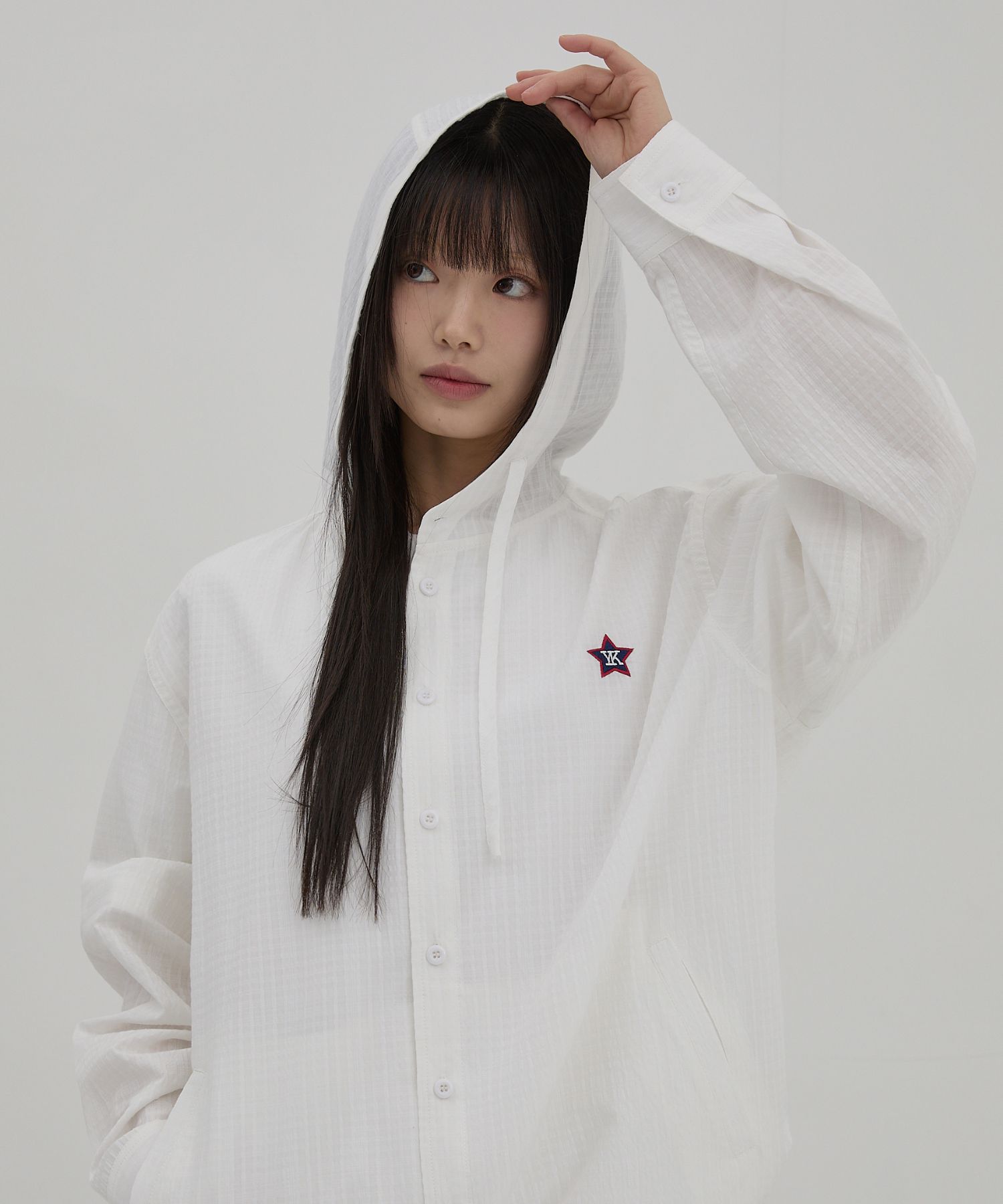 MUSINSA | WAI KEI YK Check Hooded Shirt White