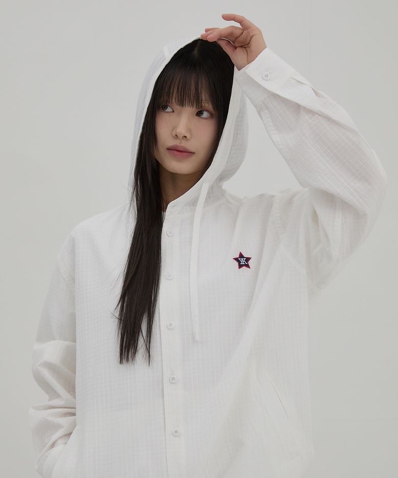 YK 체크 후드 셔츠 화이트