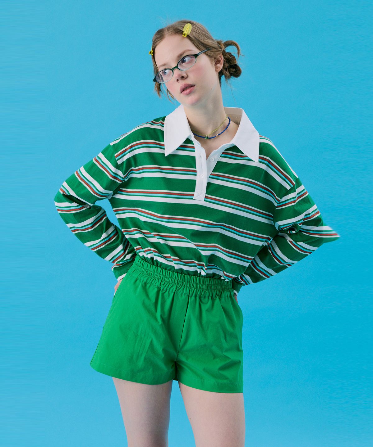 준준스페이스(JUNEJUNE SPACE) VOL11.Stripe Rugby Boxy T_Green(VOL11.스트라이프 럭비 박시 T_그린)