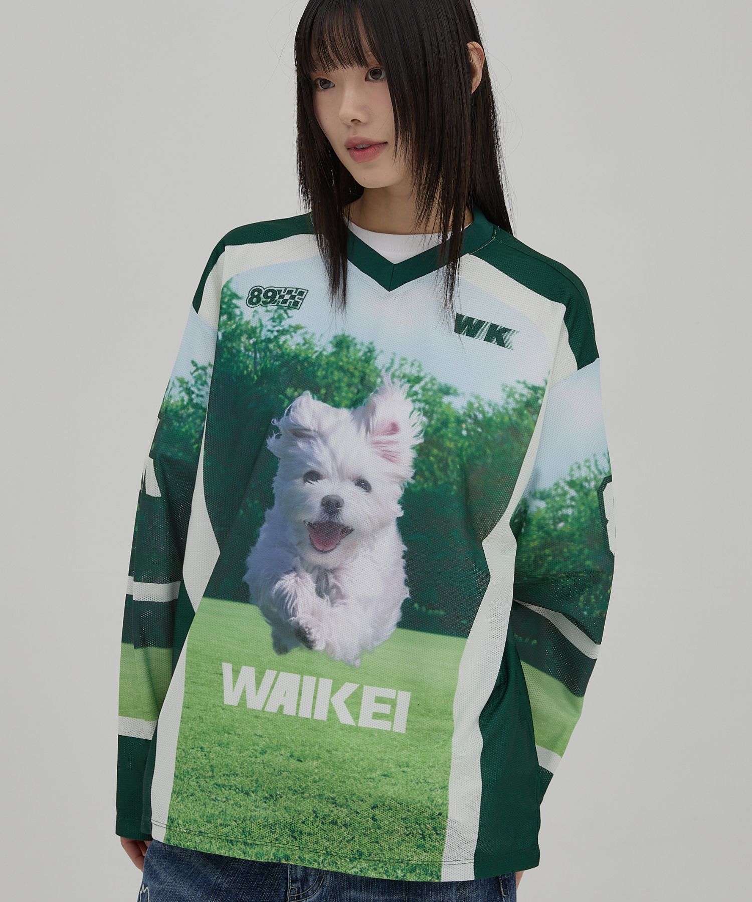★Wai Kei★ Maltese Line Graphic Mesh Jersey Long Sleeve T-S Maltese Line Graphic Mesh Jersey Long Sleeve T-Shirt