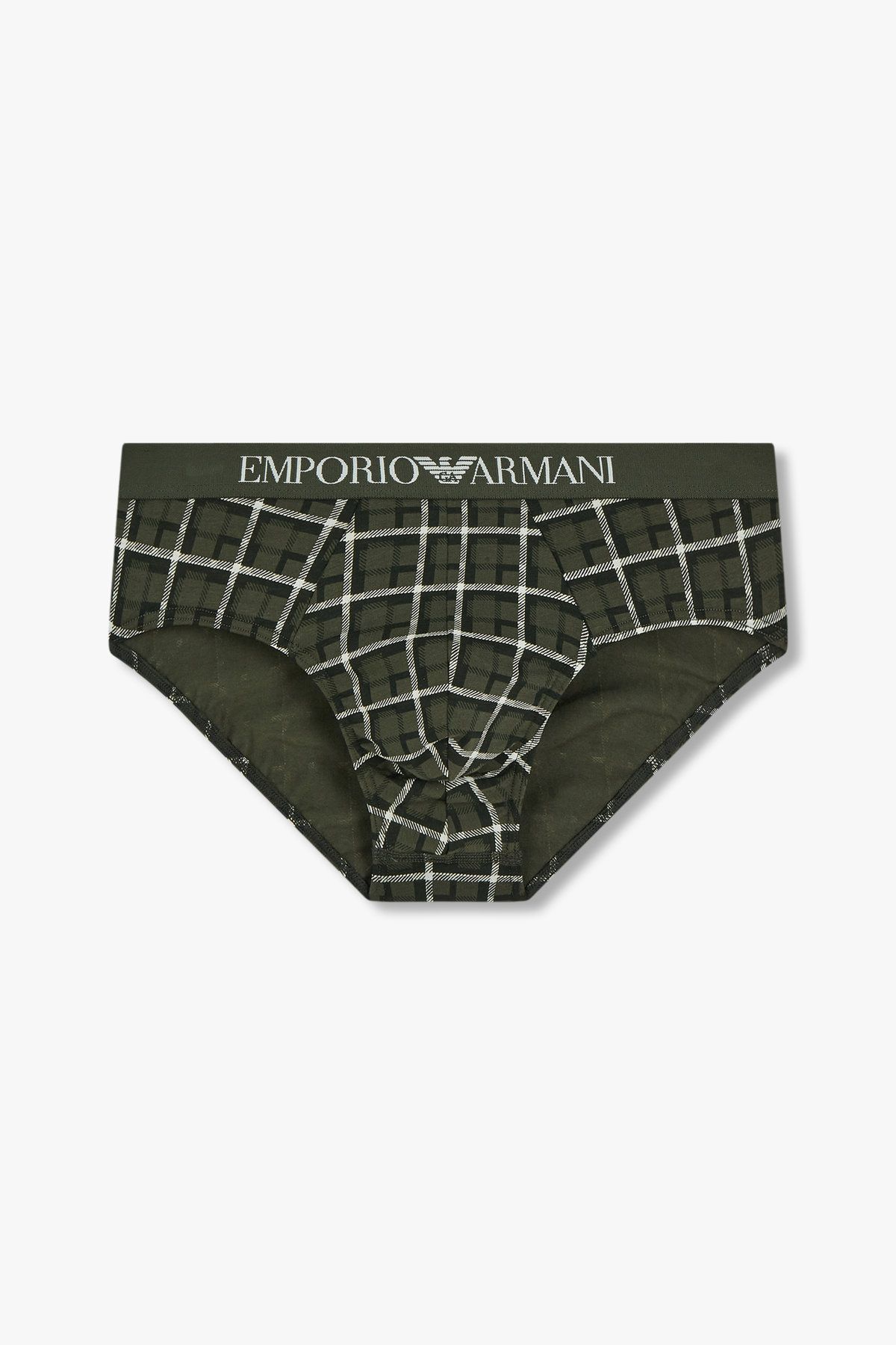 엠포리오 아르마니 언더웨어(EMPORIO ARMANI UNDERWEAR) 남성 로고 밴딩 패턴드 코튼 브리프_그린 0815111032