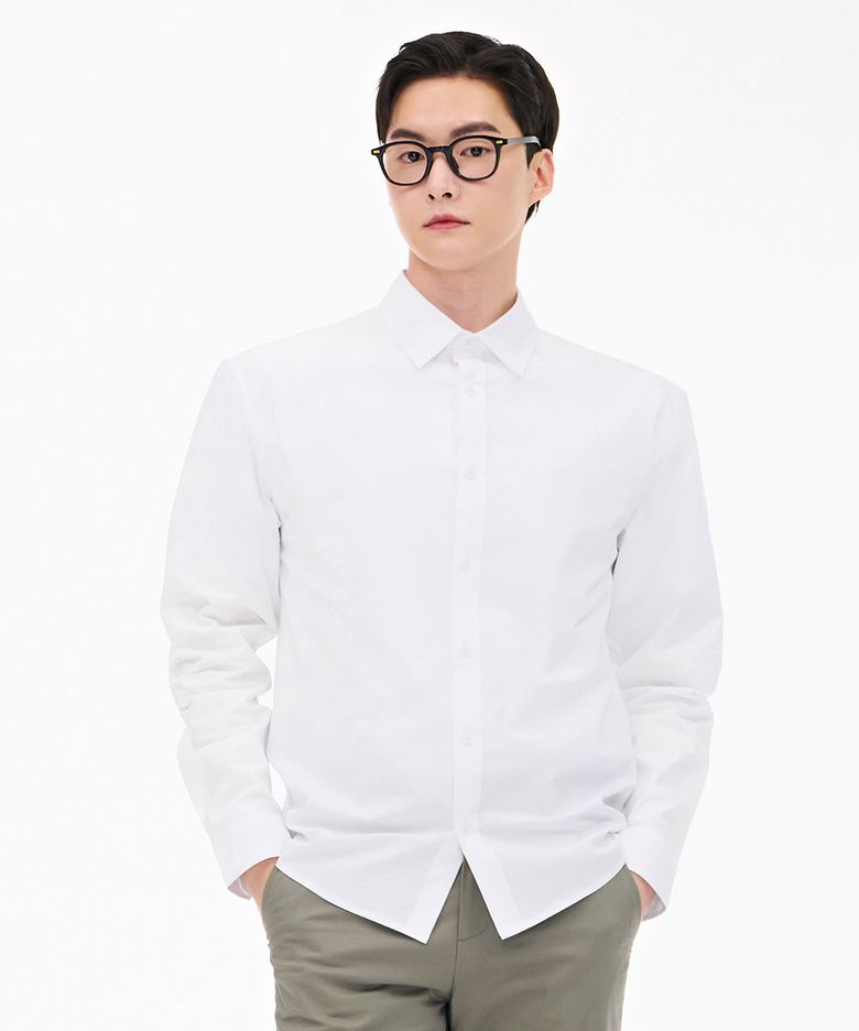 남성 베이직 스판 셔츠-화이트