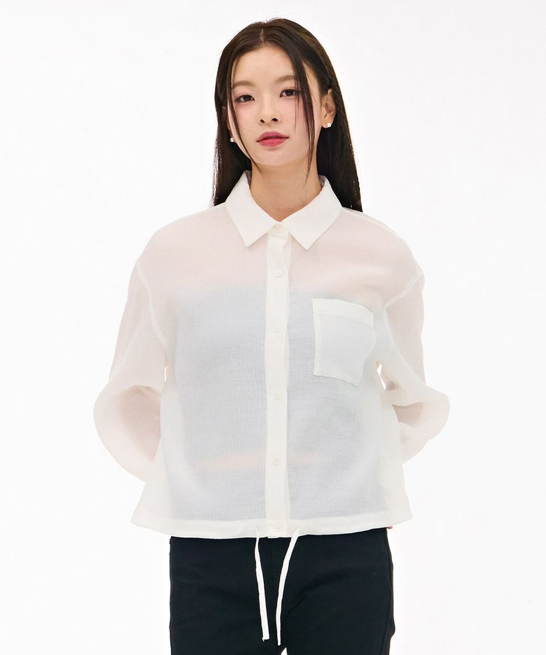 여성 크링클 셔츠-화이트