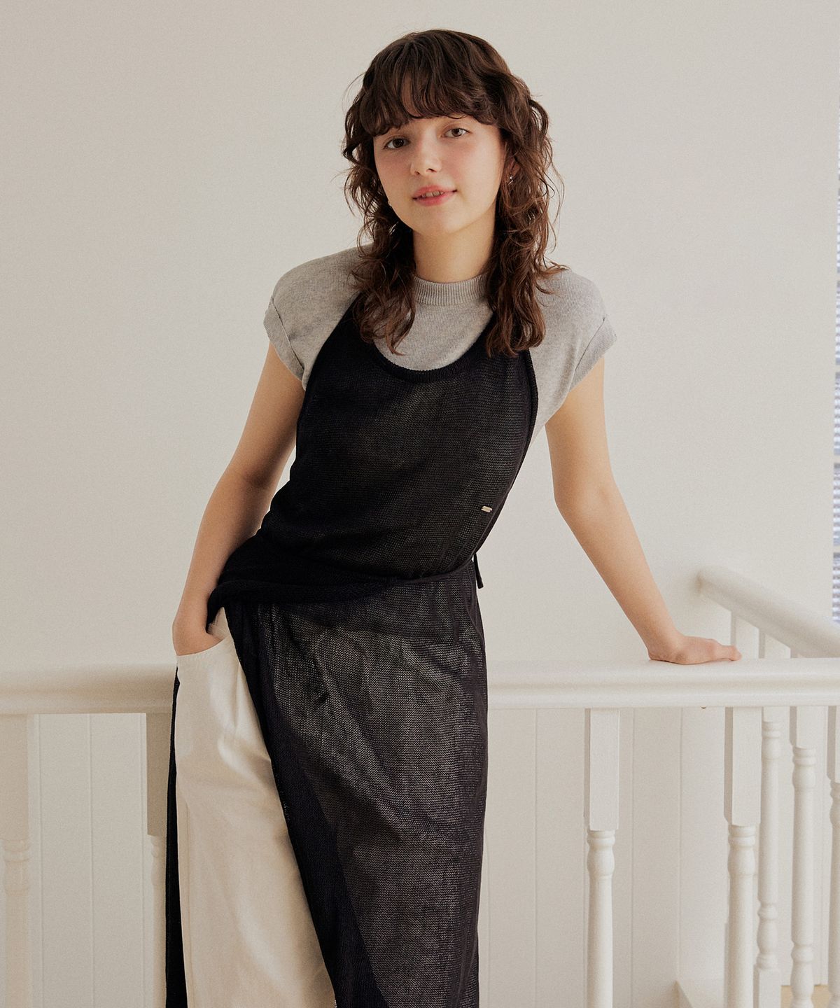 어다울(ADAUL) Layered knit dress set - black