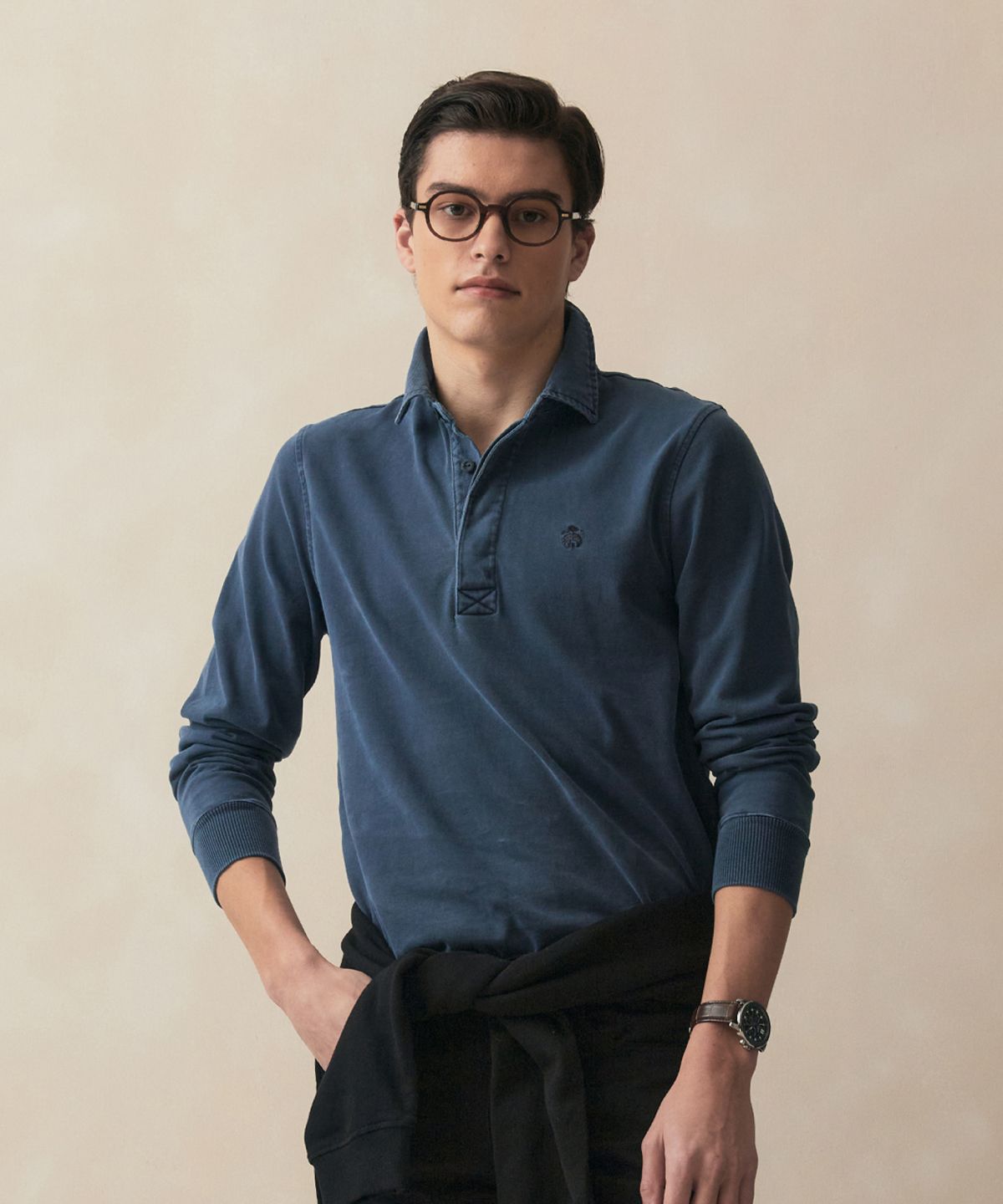 브룩스 브라더스(BROOKS BROTHERS) 가먼트 다이 럭비셔츠 (네이비) (BBNTMM7488QFS)