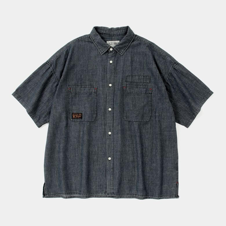 SL-LABEL BIG POCKET DENIM S/S SHIRTS 블랙데님