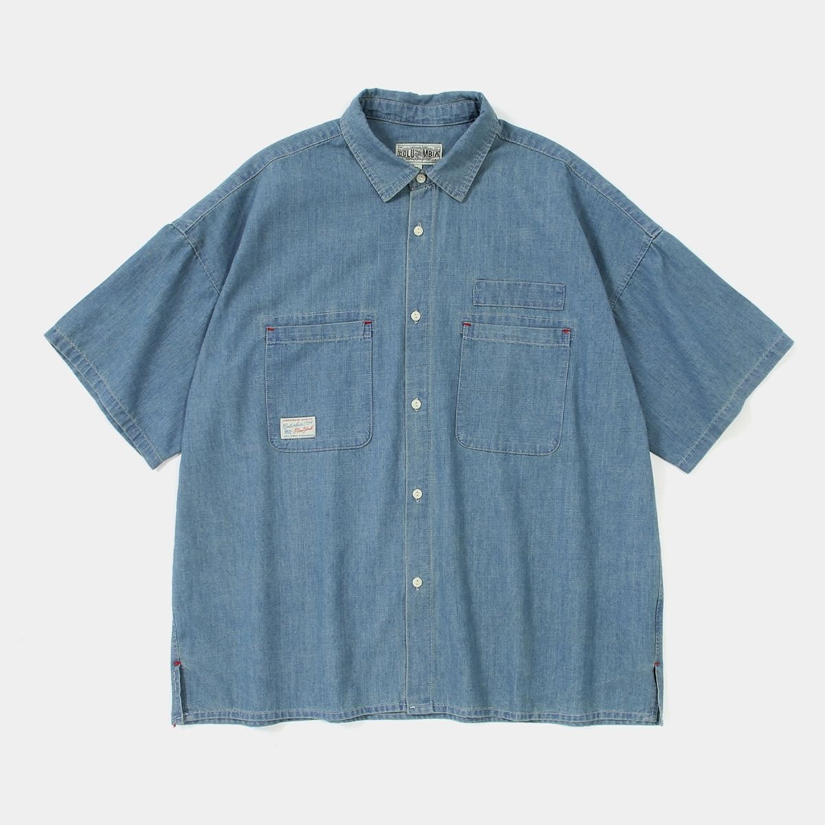 컬럼비아 유니버시티(COLUMBIA UNIVERSITY) SL-LABEL BIG POCKET DENIM S/S SHIRTS 라이트데님