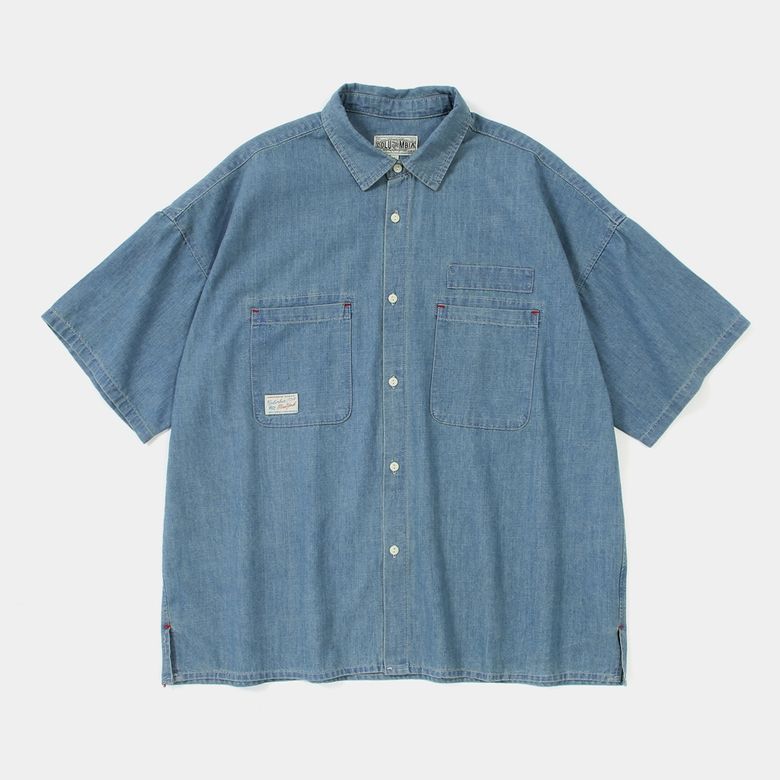SL-LABEL BIG POCKET DENIM S/S SHIRTS 라이트데님