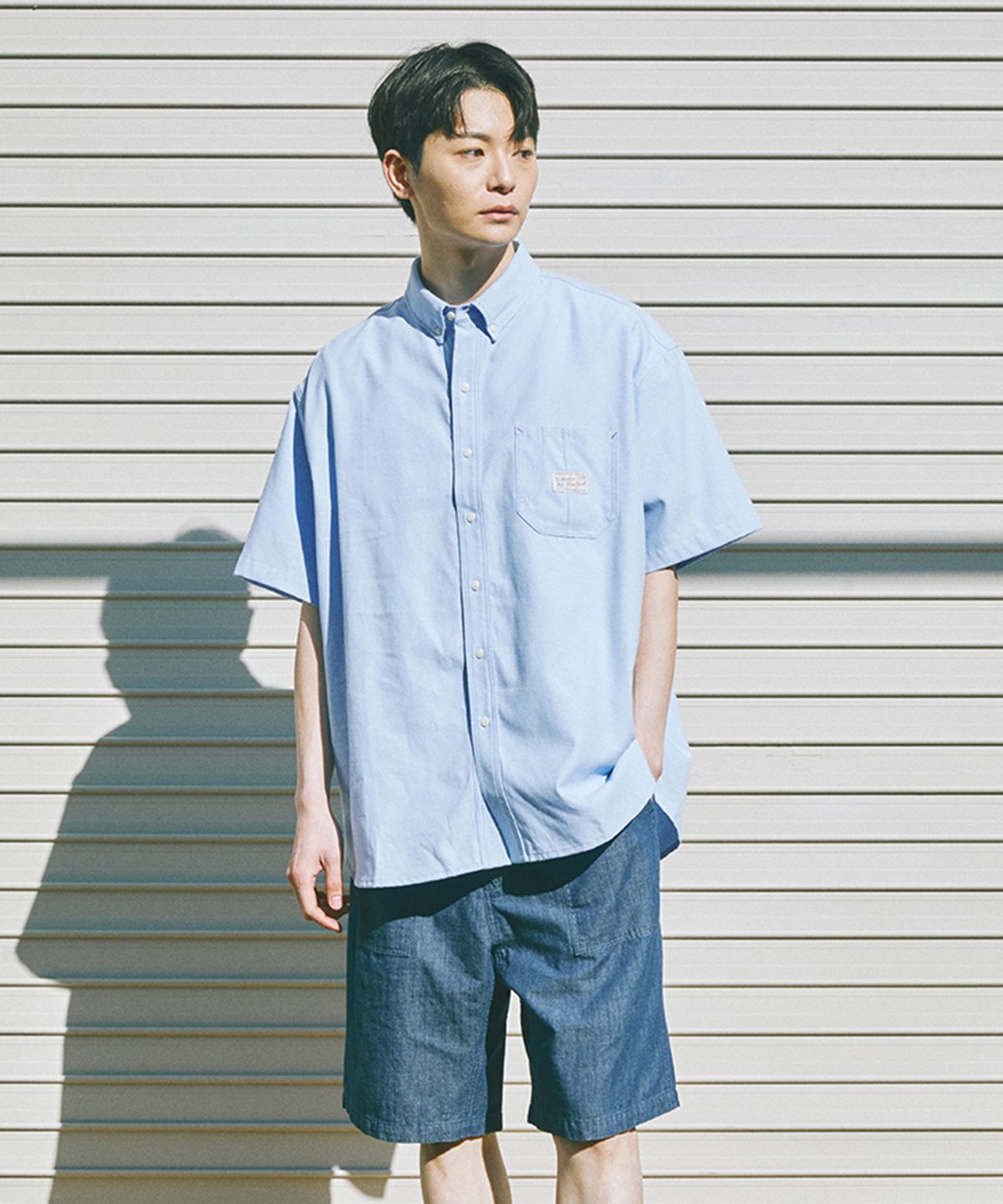 컬럼비아 유니버시티(COLUMBIA UNIVERSITY) SL-LABEL ONE POCKET OXFORD S/S SHIRTS 블루