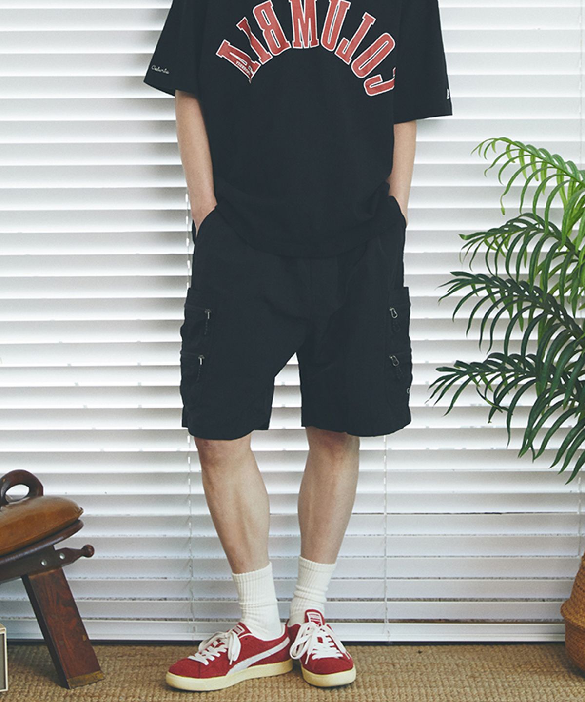 컬럼비아 유니버시티(COLUMBIA UNIVERSITY) CU SIG LOGO REGULAR FIT OUTPOCKET SHORTS PANTS 블랙