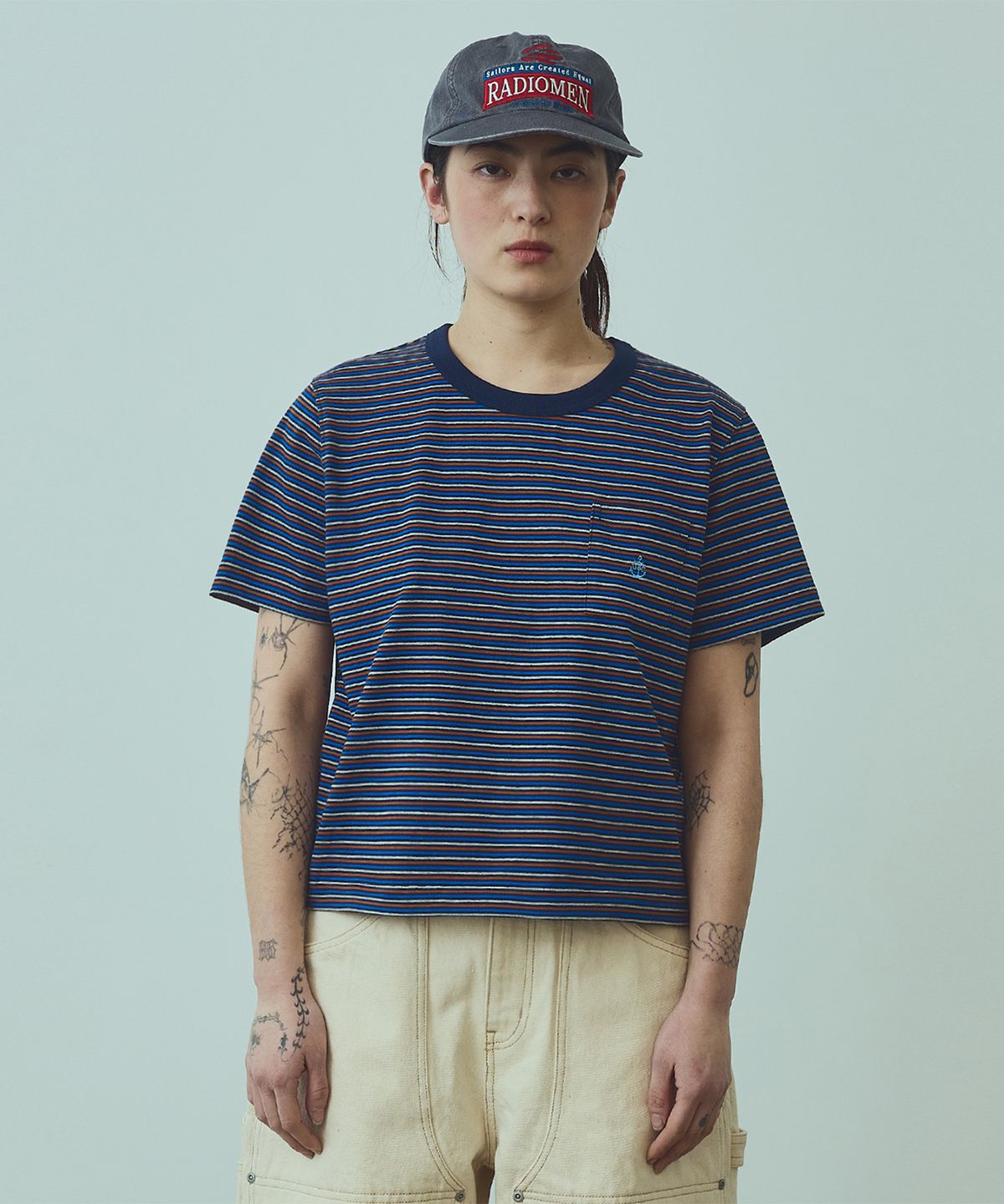 유니폼브릿지(UNIFORM BRIDGE) UBC stripe pocket cropped s/s tee(womens) navy