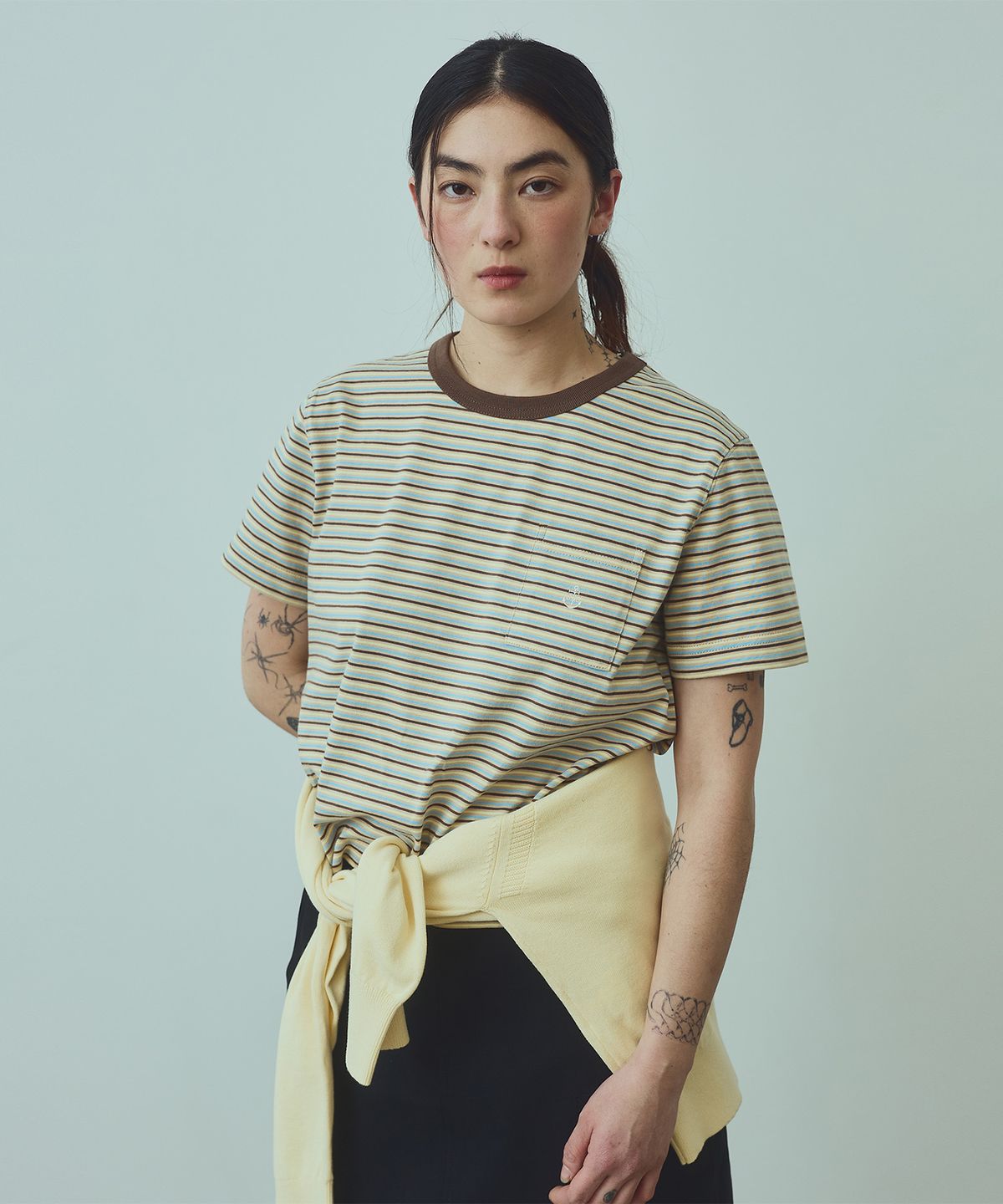 유니폼브릿지(UNIFORM BRIDGE) UBC stripe pocket cropped s/s tee(womens) beige