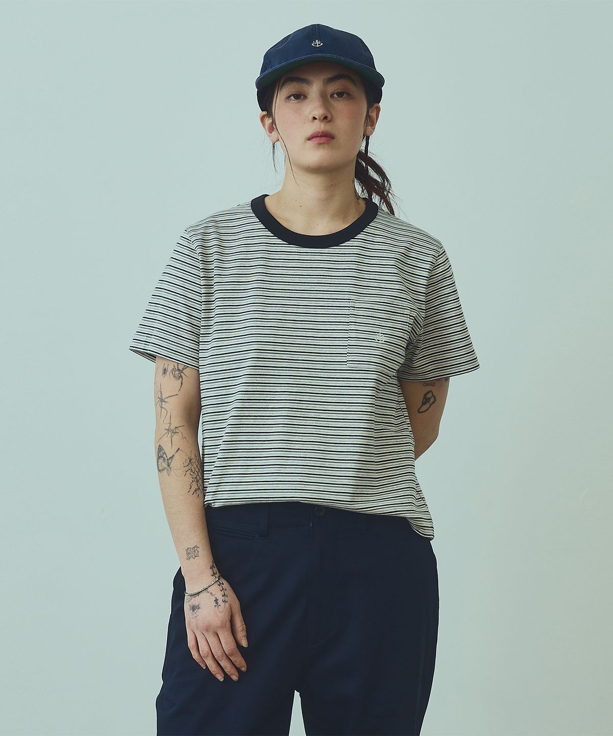 유니폼브릿지(UNIFORM BRIDGE) UBC stripe pocket cropped s/s tee(womens) ivory