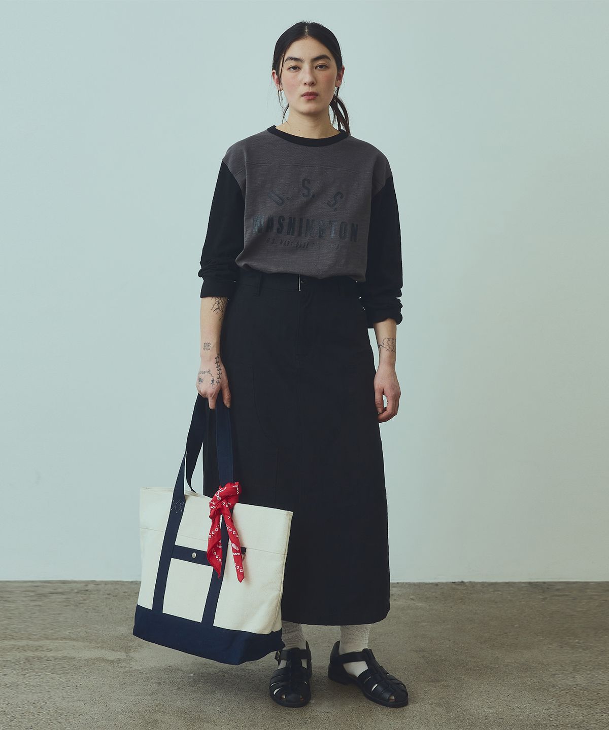 유니폼브릿지(UNIFORM BRIDGE) baseball two tone l/s tee(womens) charcoal
