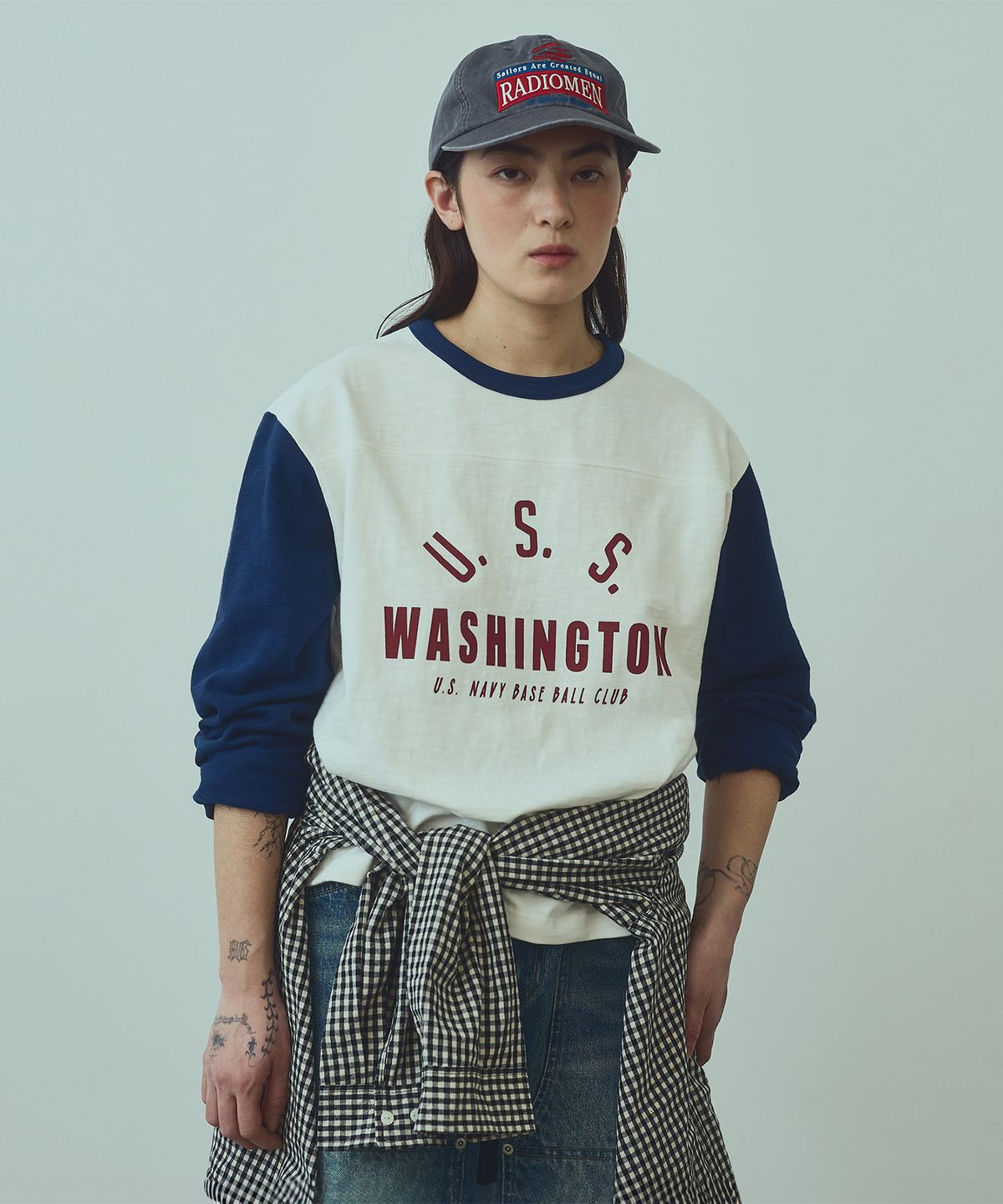 유니폼브릿지(UNIFORM BRIDGE) baseball two tone l/s tee(womens) white