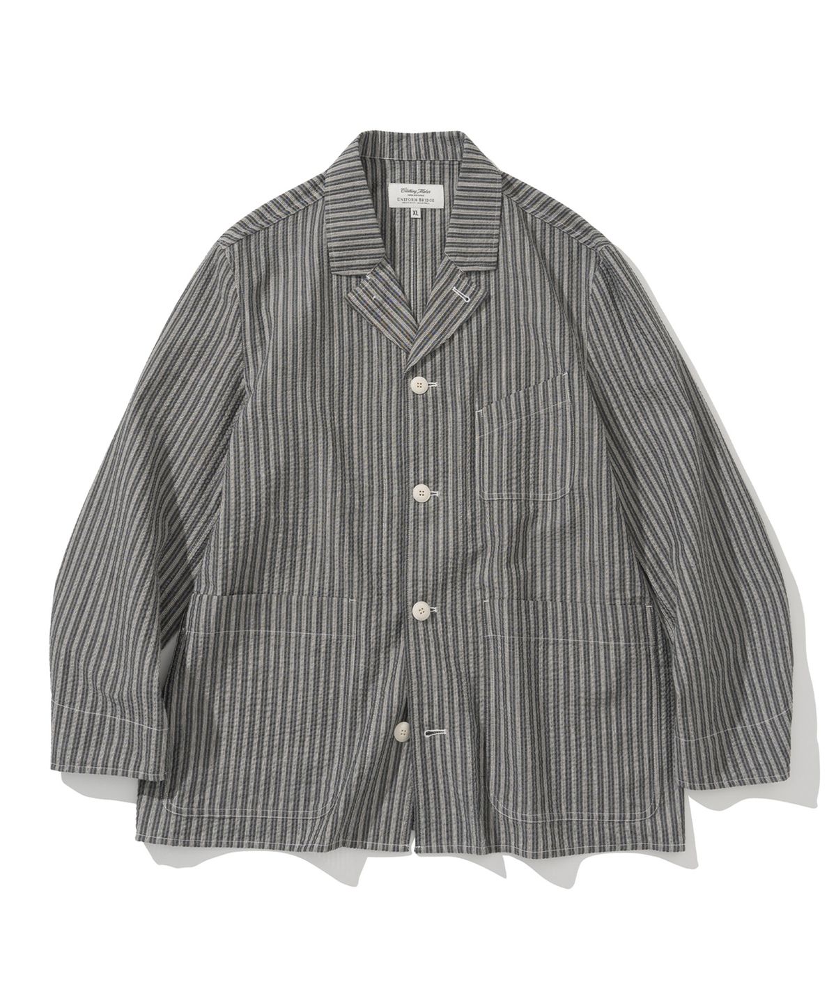 유니폼브릿지(UNIFORM BRIDGE) seersucker stripe coverall jacket black