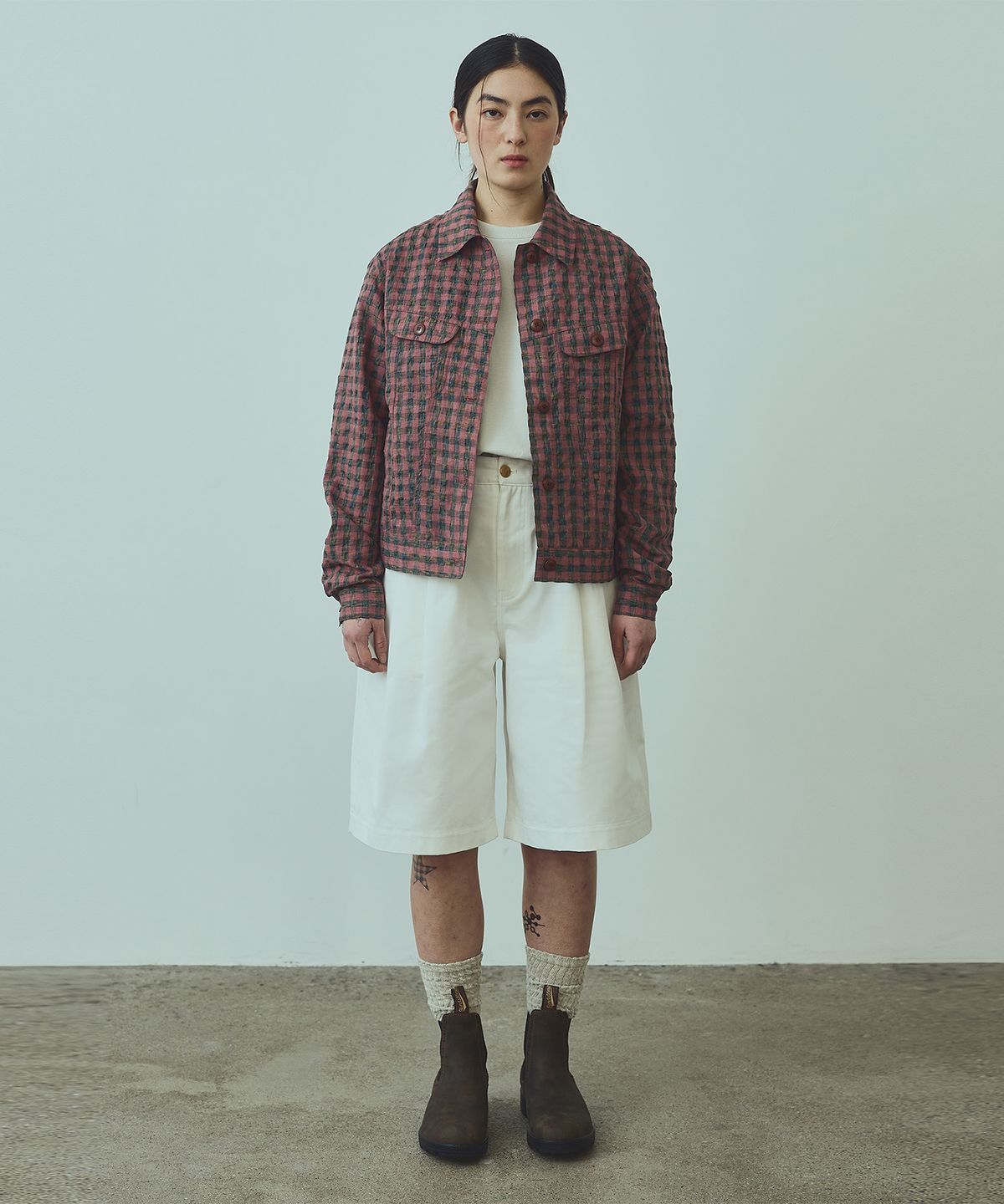 유니폼브릿지(UNIFORM BRIDGE) type-3 check trucker jacket(womens) pink