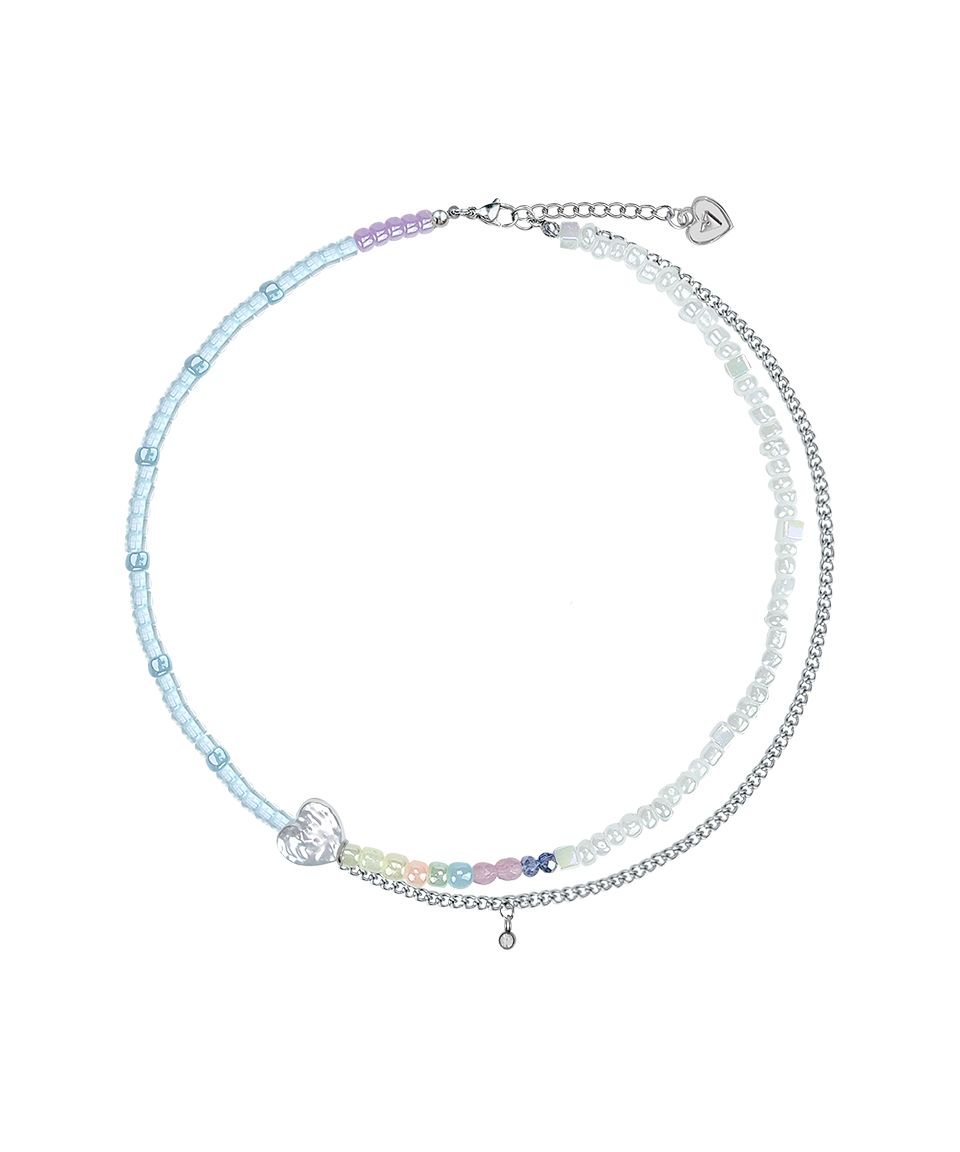 ●VVV● Rainbow Unbalanced Heart Bead Chain Necklace 25SSNK1 MUSINSA | VVV Rainbow Unbalanced Heart Bead Chain Necklace