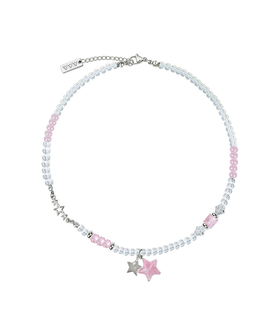 ●VVV● Glitter Double Star Clear Bead Necklace 25SSNK121F MUSINSA | VVV Glitter Double Star Clear Bead Necklace