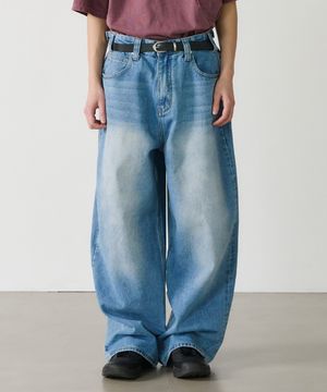 wide denim pants (mid blue)
