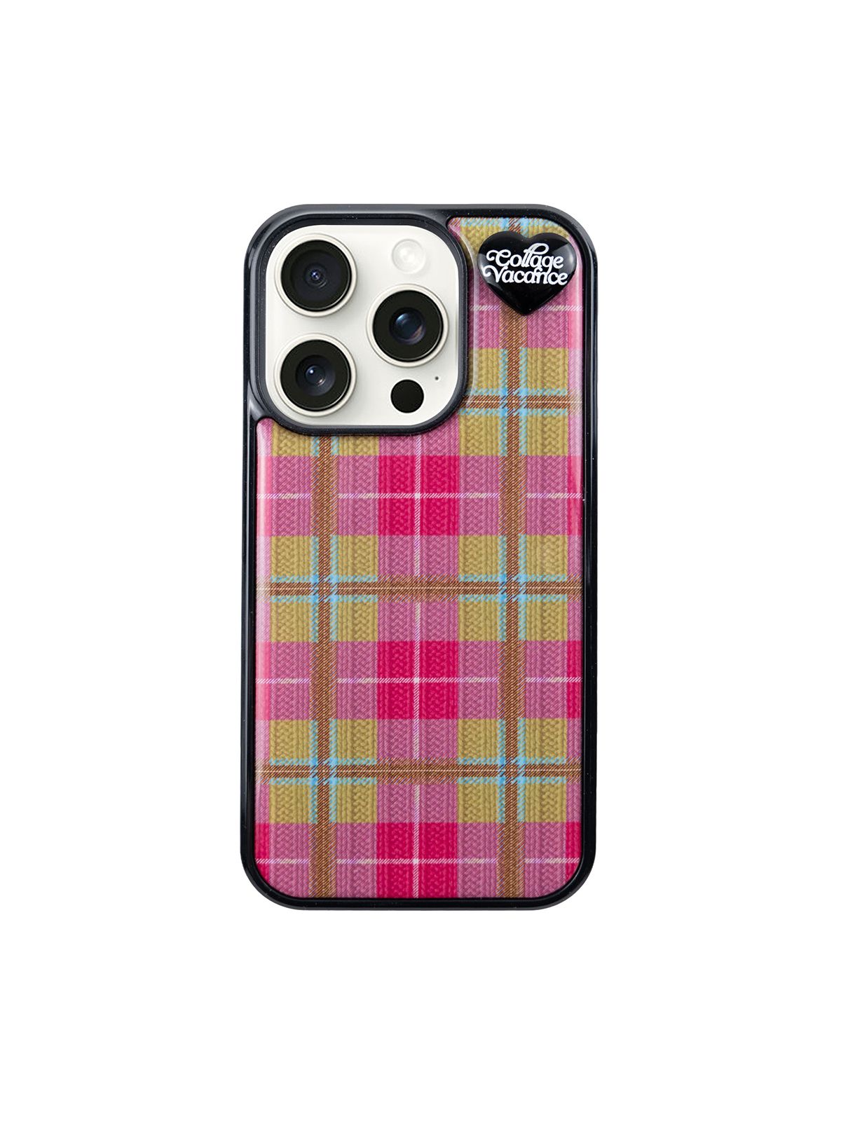 꼴라주바캉스(COLLAGEVACANCE) Tartan Hug Pendant Epoxy Case  -Pink Check (에폭시 폰케이스)