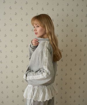 코튼 펀칭 레이스 하프 집업 멜란지 그레이