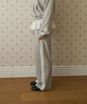 사이드 코튼 펀칭 레이스 와이드 스웻팬츠 멜란지 그레이