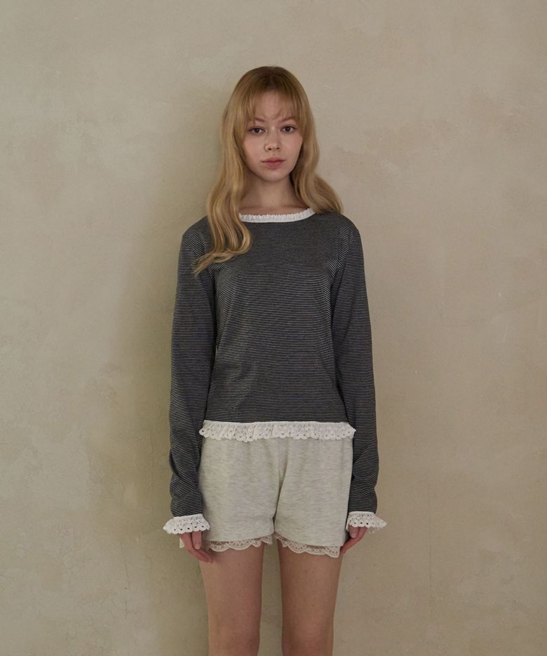 토숀 레이스 스트라이프 롱슬리브 블랙