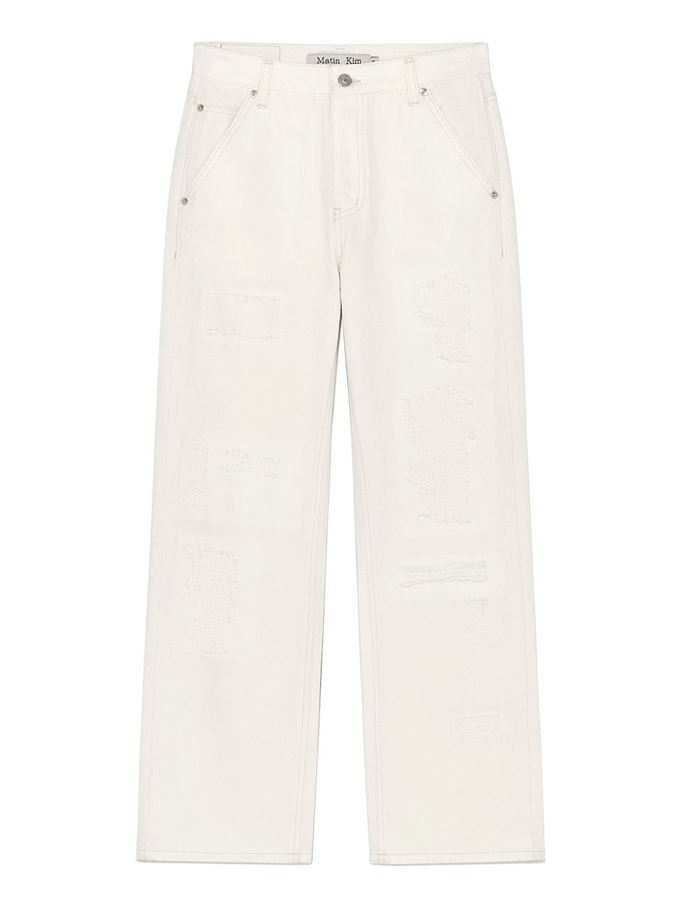 MUSINSA公式 | MATIN KIM DAMAGE PATCH DENIM PANTS IN IVORY