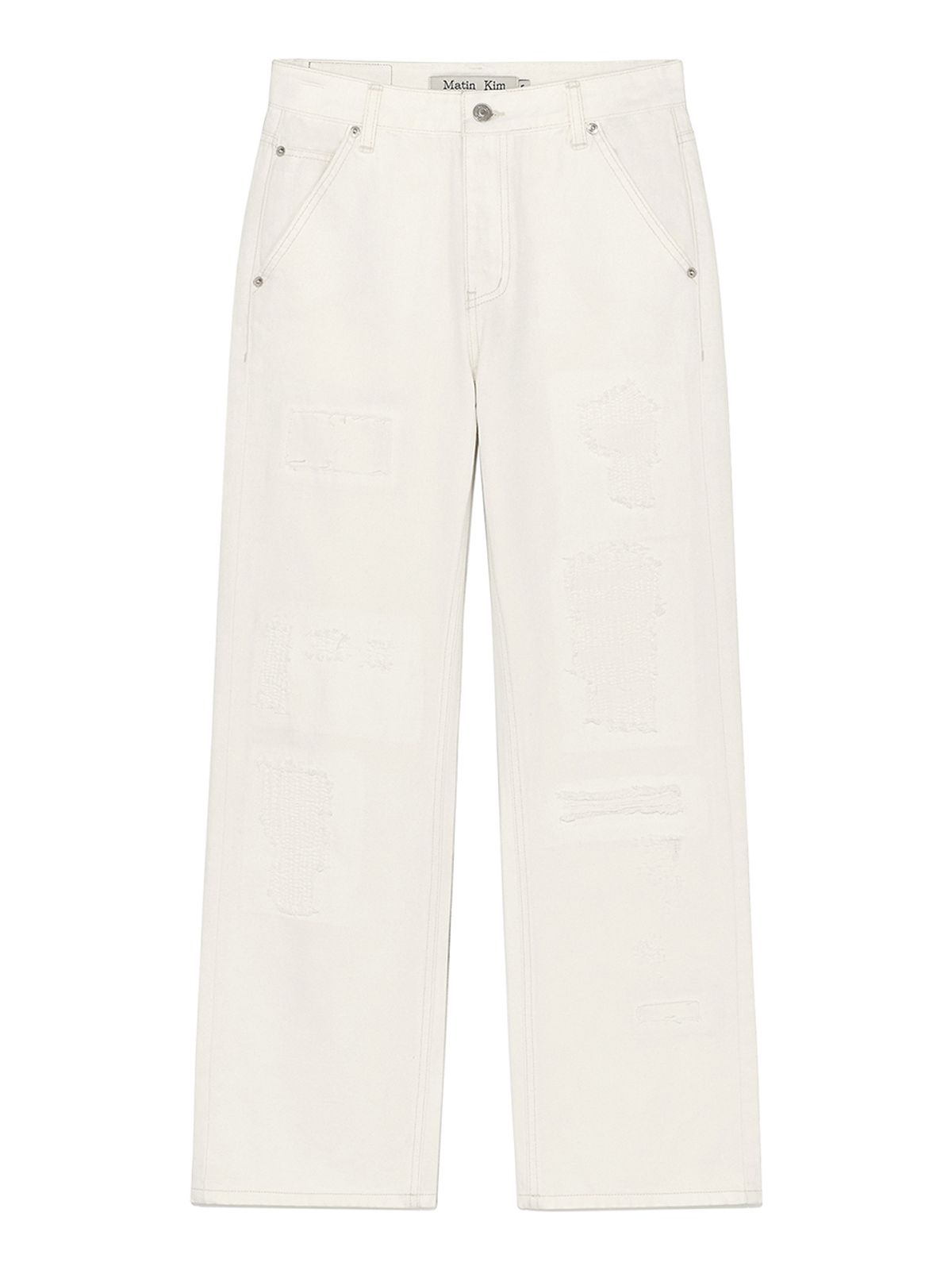 마뗑킴(MATIN KIM) DAMAGE PATCH DENIM PANTS IN IVORY