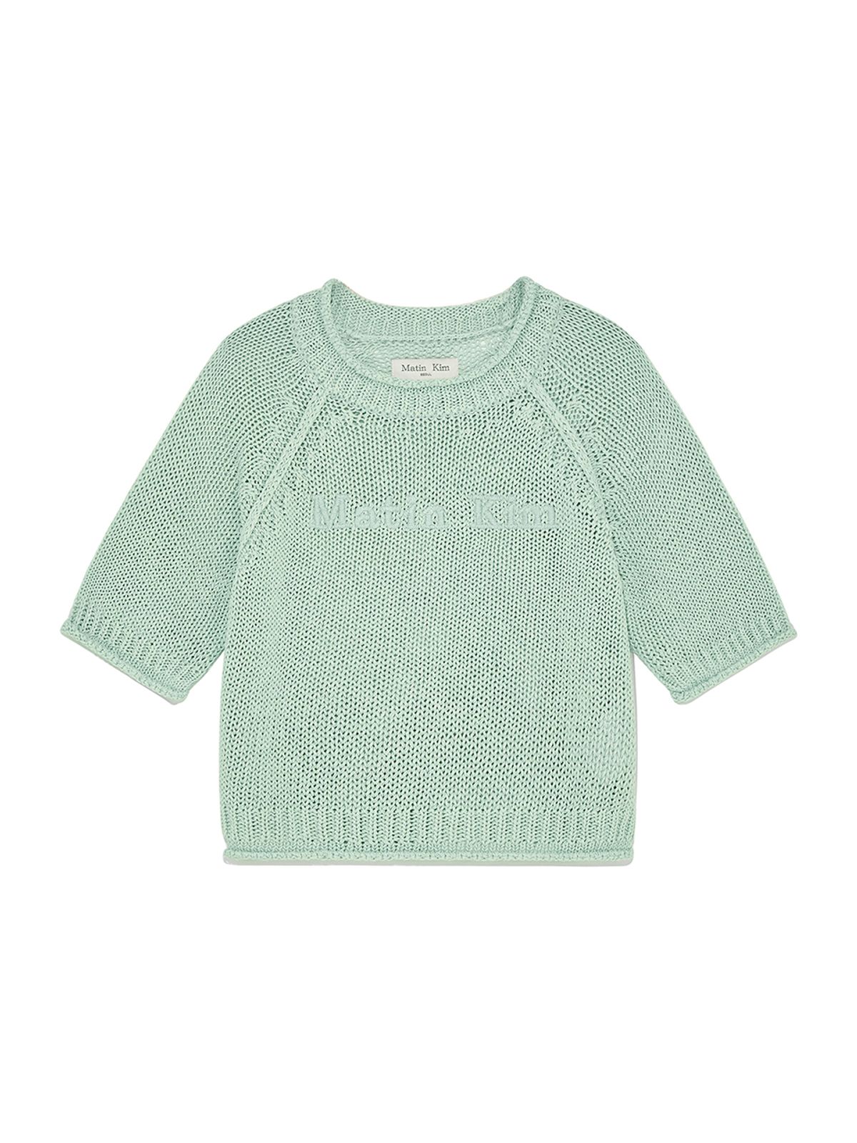 마뗑킴(MATIN KIM) THREE QUARTER SLEEVE LOGO KNIT PULLOVER IN MINT