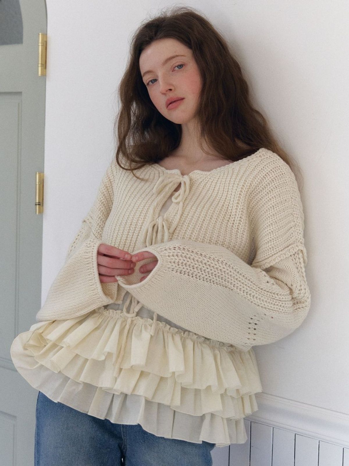 패브릭서울(FABRICSEOUL) ribbon hachi sweater cardigan_ivory
