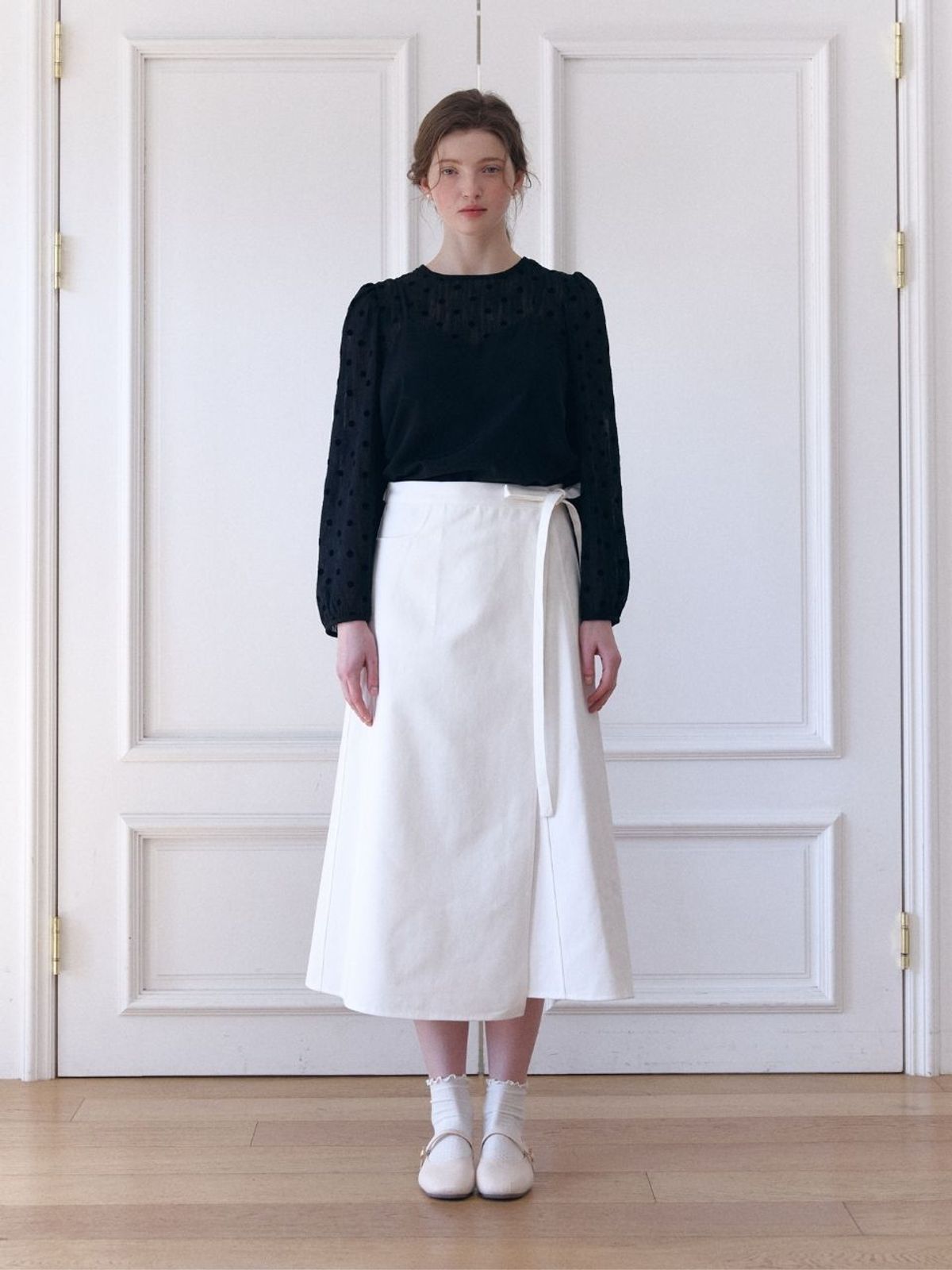패브릭서울(FABRICSEOUL) cotton rap ribbon long skirts_white