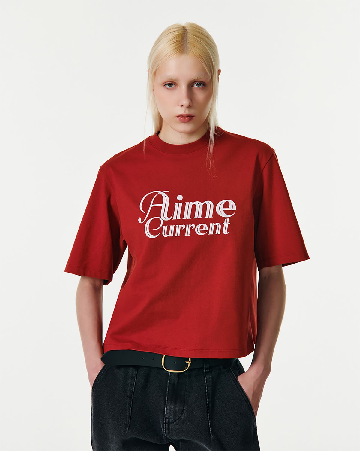 커렌트(CURRENT) AIME CROP HALF SLEEVES T-SHIRT [RED]