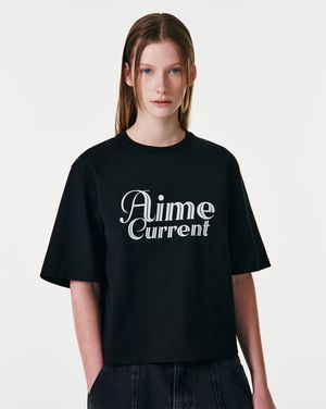 AIME CROP HALF SLEEVES T-SHIRT [BLACK]