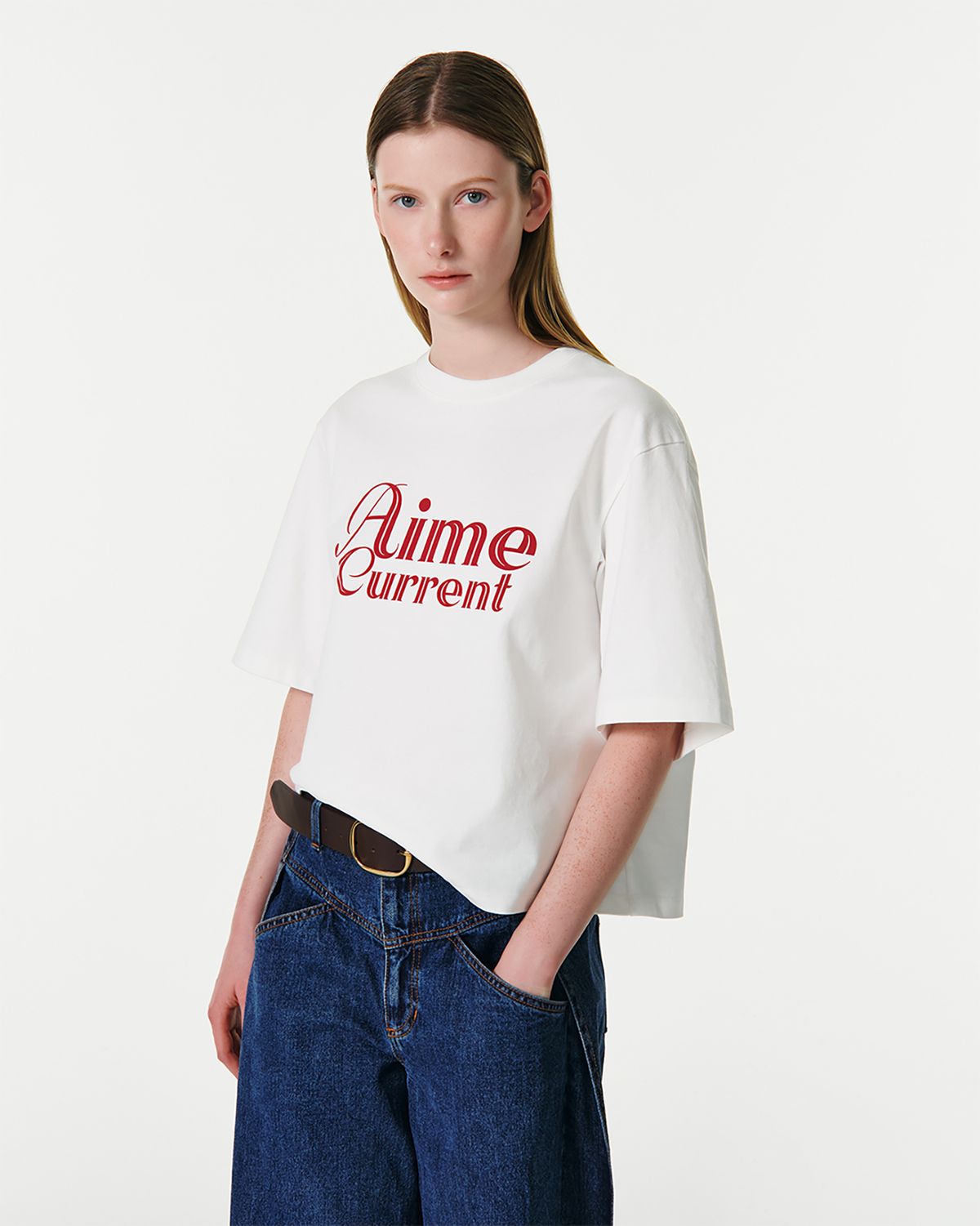 커렌트(CURRENT) AIME CROP HALF SLEEVES T-SHIRT [WHITE]